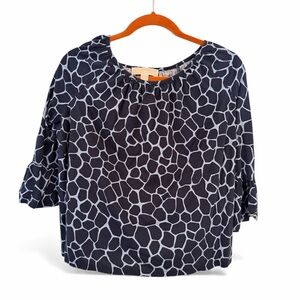MICHAEL KORS M Navy Pale Blue Giraffe Print 3/4 Sleeve Top